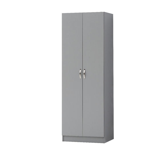 2-Door Light Grey Wardrobe with Hanging Rail and Shelf – Modern Bedroom Storage
