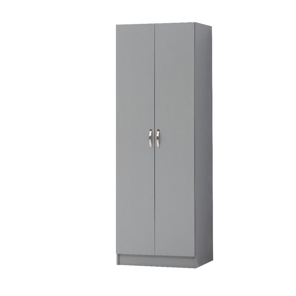 2 Door Wardrobe Storage Cupboard with Shelving, Drawers, and Hanging Space in  Grey – Bedroom Storage Furniture