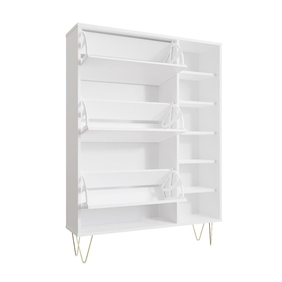 Fifo-Mi 3 Drawer Shoe Rack Cabinet Wooden Storage Stand Organiser, Space-Saving Shoe Shelf Unit for 15 Pairs in White