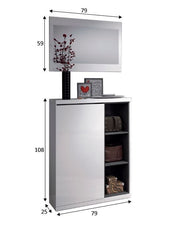 Contemporary white gloss shoe cupboard with mirror and shelves by Lavish Kitchen Isle, featuring sleek design and organized storage.
