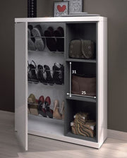 Contemporary white gloss shoe cupboard with mirror and shelves from Lavish Kitchen Isle, featuring stylish storage for footwear.