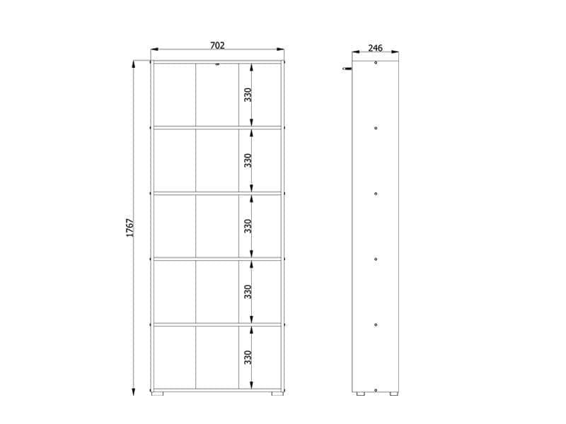 Thomas White and Oak Effect Narrow Tall Bookcase, 176.5cm high, showcasing vertical storage with sleek wooden finish.