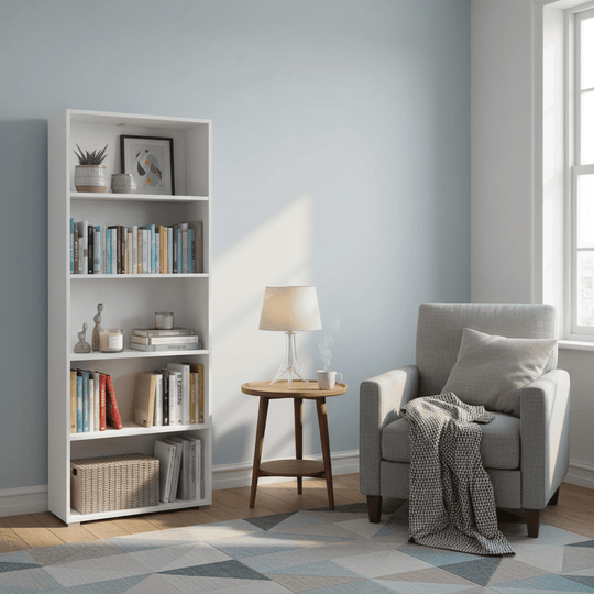 Thomas White and Oak Effect Narrow Tall Bookcase Vertical Storage Solution 176.5cm High