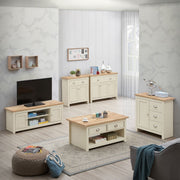 Sideboard Cabinet with 2 Doors and 2 Solid Drawers Storage Buffet Unit for Living and Dining Room Furniture in Cream - Lavish Kitchen Isle
