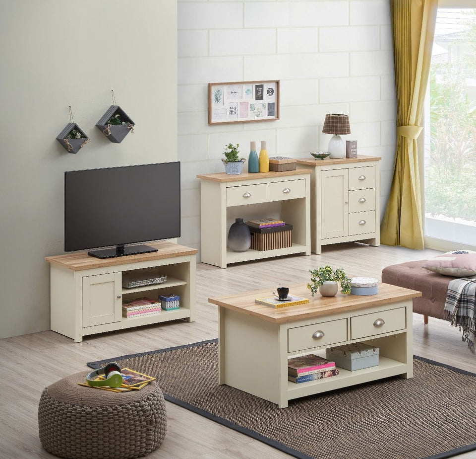 Cream and Oak Effect TV Stand Cabinet