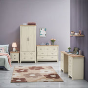 Ite Cream Nightstand with 2 Drawers Stylish Bedroom Bedside Table with Oak Effect Top