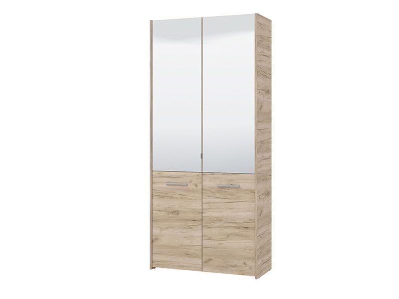 Lavish Oak Effect Mirrored Shoe Cabinet – Tall Space-Saving Shoe Rack for Up to 50 Pairs, 8-Shelf Organiser