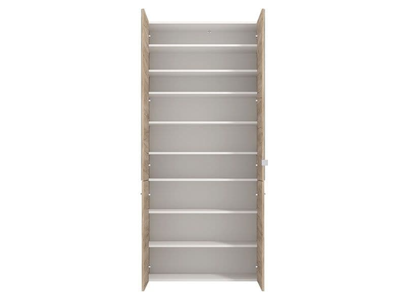 Lavish Oak Effect Mirrored Shoe Cabinet – Tall Space-Saving Shoe Rack for Up to 50 Pairs, 8-Shelf Organiser