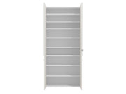 Tall white mirrored shoe storage cabinet by Lavish Kitchen Isle with doors, holds up to 50 pairs of shoes.