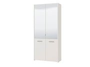 Tall white mirrored shoe storage cabinet by Lavish Kitchen Isle, holding up to 50 pairs of shoes with sleek mirrored doors.