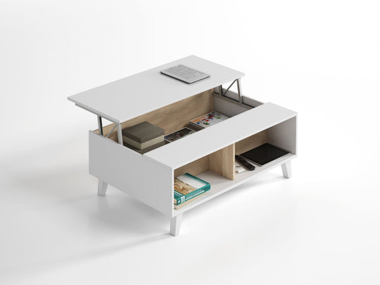 Contemporary Coffee Table with Storage Compartment – Oak and White