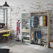 Oak and white open-door wardrobe by Lavish Kitchen Isle with shelves and hanging rails for bedroom storage, 158cm wide.