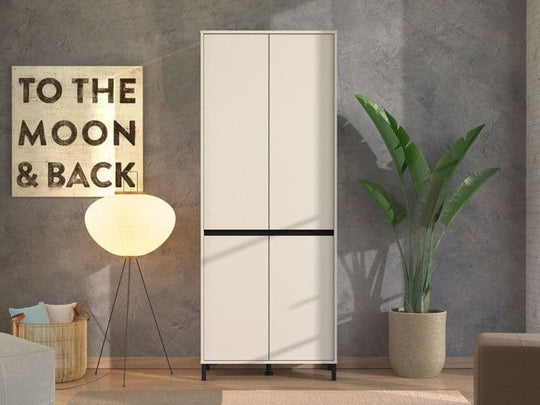 Tall Cashmere Taupe Shoe Cabinet – 4 Doors, 8 Shelves, Stores Up to 40 Pairs