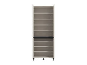 Tall Lavish Kitchen Isle cashmere taupe shoe cabinet with 4 doors and 8 shelves for storing up to 40 pairs of shoes.