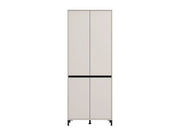 Lavish Kitchen Isle tall cashmere taupe shoe cabinet with 4 doors and 8 shelves, stores up to 40 pairs of shoes.