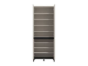 Tall Mirrored Shoe Cabinet by Lavish Kitchen Isle in Cashmere Taupe with 4 doors and 8 shelves for shoe storage.