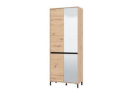 Lavish Kitchen Isle oak effect mirrored shoe storage cupboard with tall design, fits 40 pairs of shoes, space-saving and stylish.