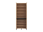 Tall oak effect mirrored shoe storage cupboard by Lavish Kitchen Isle, designed to hold 40 pairs of shoes with a sleek mirror front.