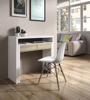 Omomy Arctic White and Oak Extending Desk or Console Table by Lavish Kitchen Isle, ideal for home, study, or office use