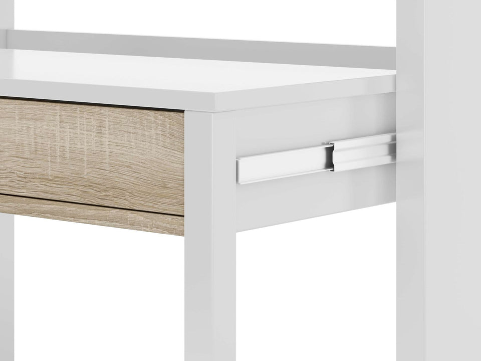 Omomy Arctic White and Oak Effect Extending Desk/Dressing Table or Console Table Home Desk, Study, Office, Computer, Laptop