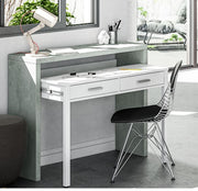 Omomy Arctic White and Concrete Grey extending desk with clean lines, ideal as a dressing table, home or office console by Lavish Kitchen Isle.