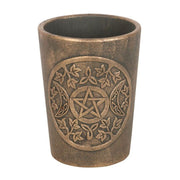 Bronze terracotta plant pot featuring triple moon design by Lisa Parker, ideal for indoor or outdoor gardening.