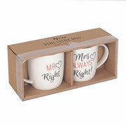 Set of 2 Mr & Mrs mugs from Lavish Kitchen Isle featuring white ceramic with black lettering on a white background.