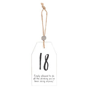 Lavish Kitchen Isle 18 Milestone Birthday hanging sentiment sign with colorful lettering and decorative design for celebration.