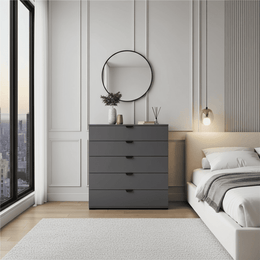 Lavish Kitchen Isle Axio Grey Chest of Drawers with 5 spacious storage drawers, 90cm wide modern bedroom furniture piece.