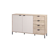 Grey oak effect and cashmere sideboard with slatted detailing – 2 doors and 4 drawers