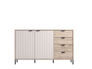 Grey oak effect and cashmere sideboard with slatted detailing – 2 doors and 4 drawers