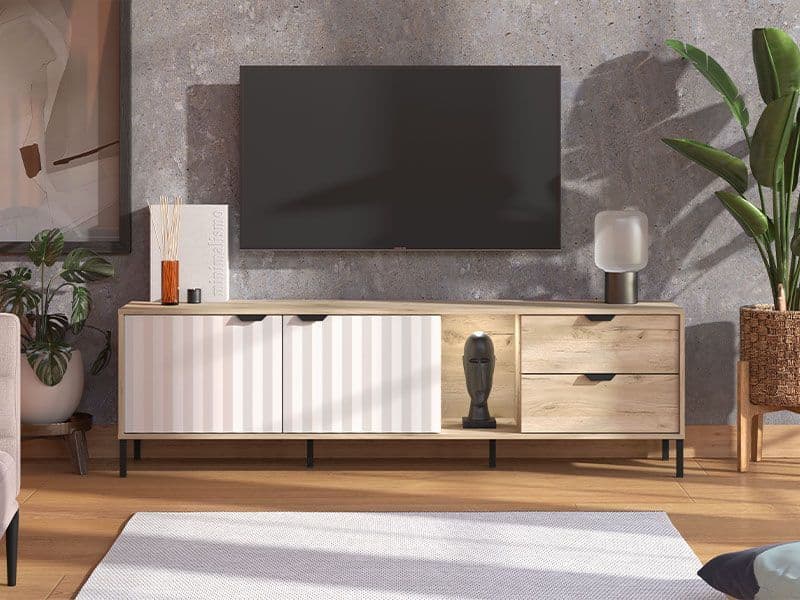 Indira 182cm Wide Grey Oak Effect Cashmere TV Stand Modern TV Cabinet Unit with Storage