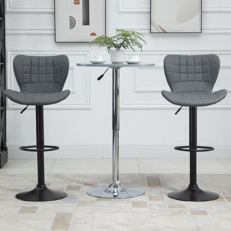 Set of 2 Bar Stools Adjustable Height Swivel Bar in PU Leather