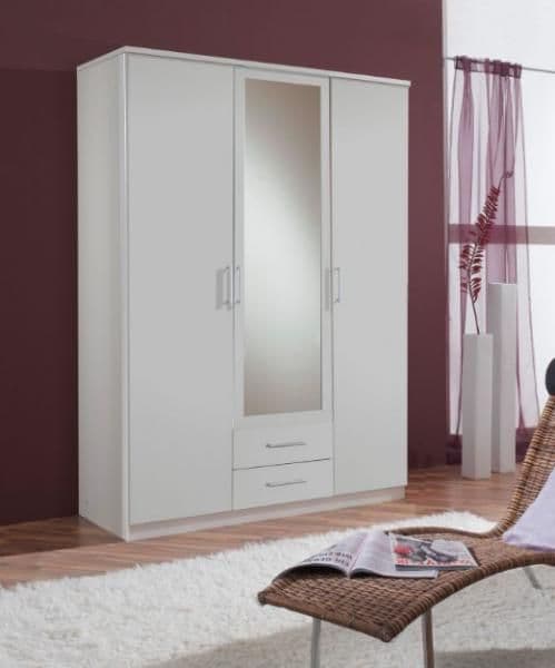 Cavo Alpine Alpine White Wardrobe 135cm Wide 3 Doors, 2 Drawers, Shelves, and Hanging Rail for Bedroom Storage