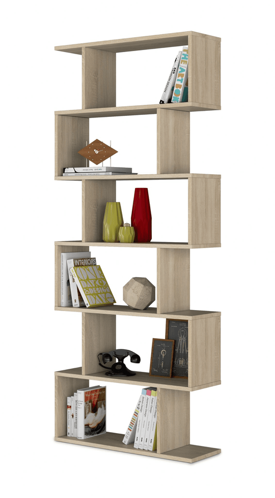 SHA Oak Effect 6-Tier Shelving Storage Bookcase Unit – Tall Book Shelves for Home and Office