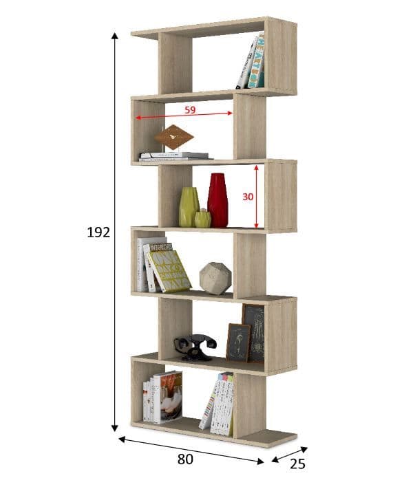 SHA Oak Effect 6-Tier Shelving Storage Bookcase Unit – Tall Book Shelves for Home and Office