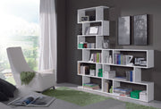 Lavish Kitchen Isle SHA white gloss tall bookcase with open-back design, 6-tier shelving for modern living room or office storage