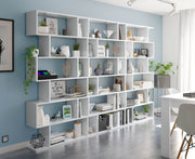 Lavish Kitchen Isle SHA white gloss tall bookcase with open-back design, 6-tier shelving for modern living room or office storage