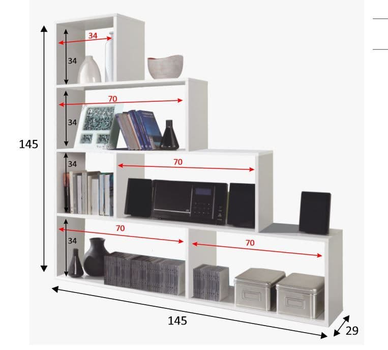 Step White Gloss Tier Shelving Bookcase Unit Bookshelf 120cm Wide, Modern Storage for Living Room, Lounge and Home Office