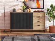 Artisan Oak Effect and Black Sideboard – 2 Door 4 Drawer Storage Cabinet