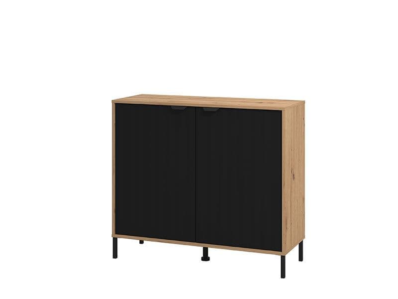 Looma Artisan Oak Effect and Black 2 Door Small Sideboard Cabinet with Shelves Modern Storage Unit for Living and Dining Room Furniture Width 106cm