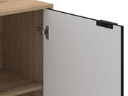 Lavish Kitchen Isle artisan oak effect and black small sideboard with two doors, ideal for stylish storage in living or dining rooms.