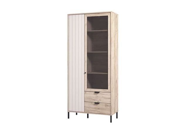 Vivea Grey Oak Effect And Cashmere Slatted 2 Door Display Cabinet