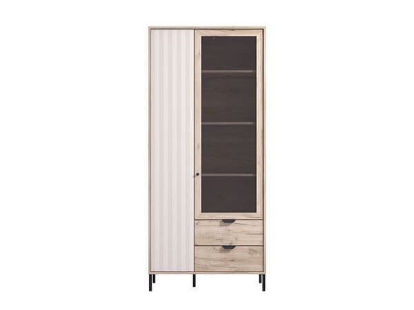 Vivea Grey Oak Effect And Cashmere Slatted 2 Door Display Cabinet