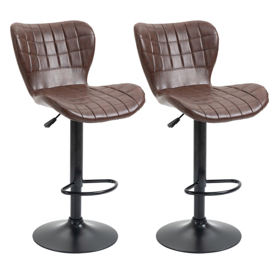 Set of 2 Bar Stools Adjustable Height Swivel Bar in PU Leather