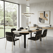 Lavish Kitchen Isle Wiktor round extending dining table in black with white oak effect, extending from 105cm to 240cm.