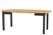Lavish Kitchen Isle Wiktor round extending dining table in black and oak effect, 105cm to 240cm, with modern design and smooth surface.