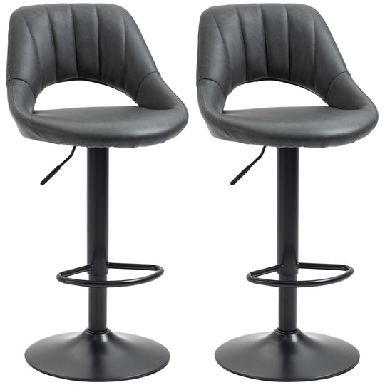 Set of 2 Adjustable Swivel Height Gas Lift PU Leather Bar Stool Chairs with Footrest