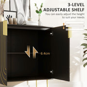 Black and Gold Embossed Sideboard Kitchen Cabinet with Adjustable Shelves and Copper Plated Legs