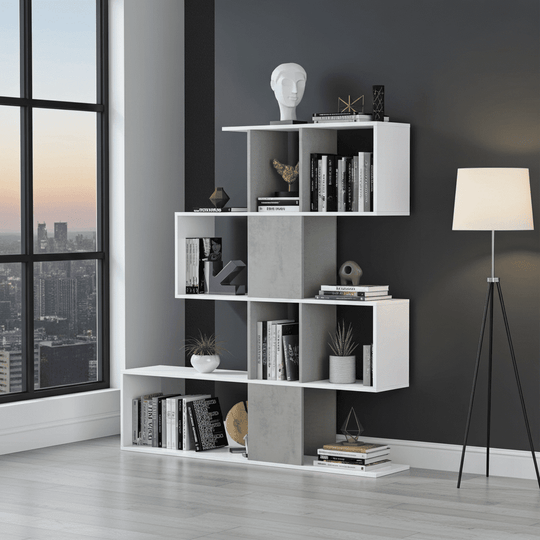 SHA 5-Tier Bookcase – Arctic White & Grey Shelving Storage Unit, 10 Cubes